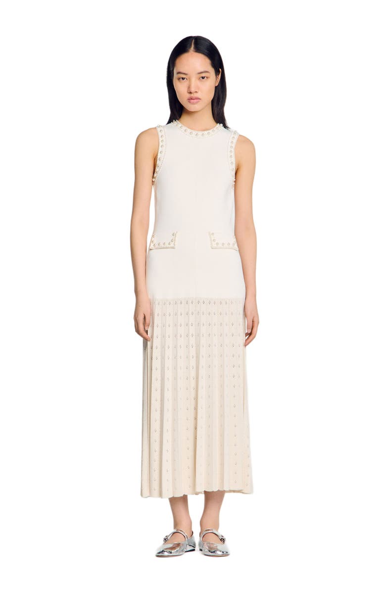 SANDRO Pearl bead knit maxi dress, Main, color,