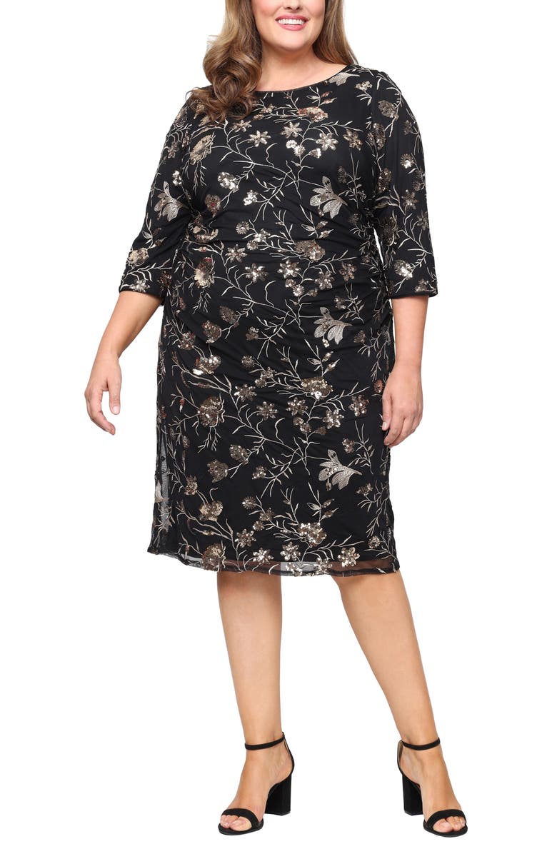 SL FASHIONS Embroidered Sequin Cocktail Dress, Main, color, Black/ Champagne