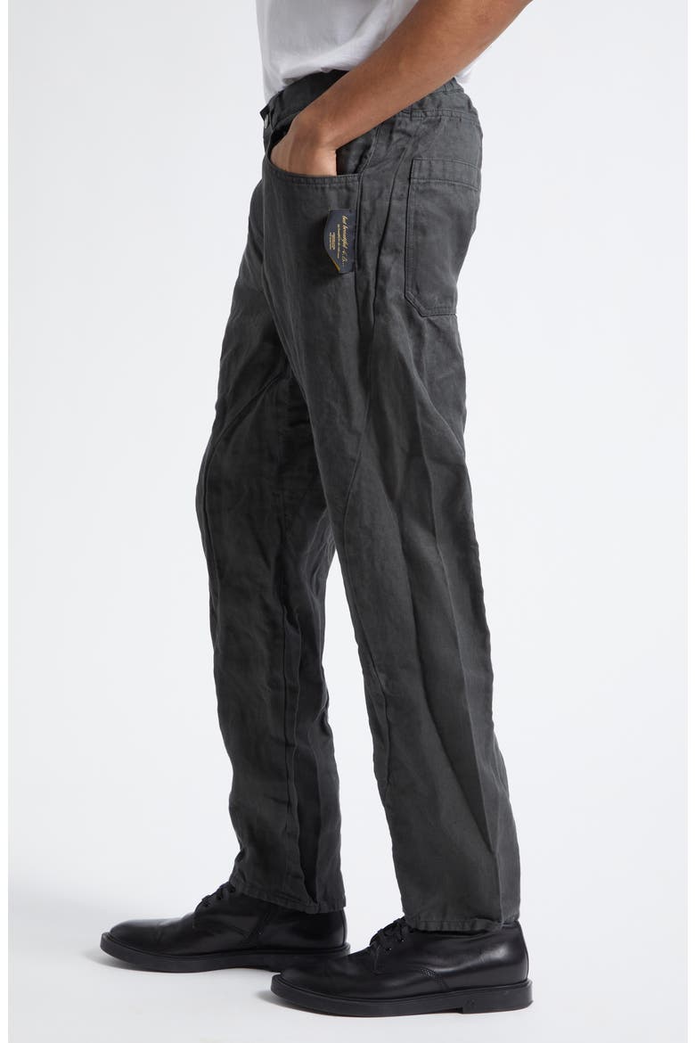 Asymmetric Seam Crinkled Linen Pants, Alternate, color, KHAKI GRAY