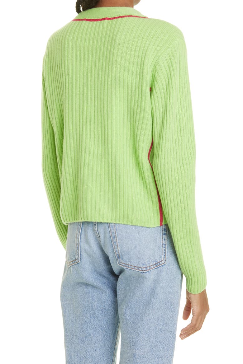 The Elder Statements Women's Rib Cashmere Cardigan, Alternate, color, CATERPILLAR W/ PETUNIA PINK