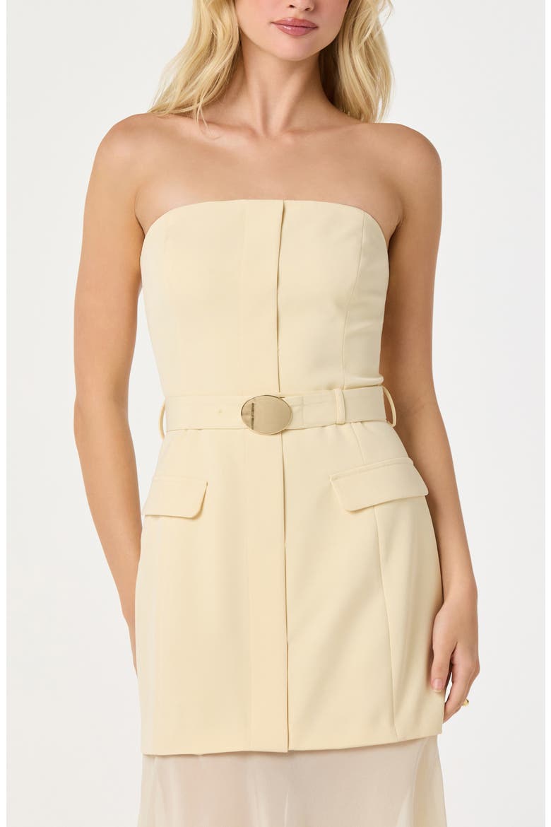Strapless Mixed Media Belted Midi Dress, Alternate, color, BUTTERCREAM