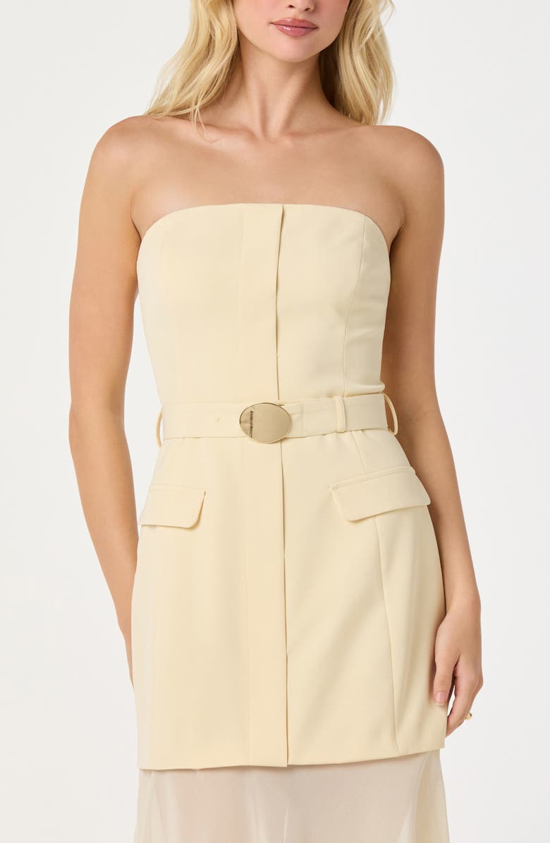 ASTR the Label Strapless Mixed Media Belted Midi Dress, Alternate, color, Buttercream