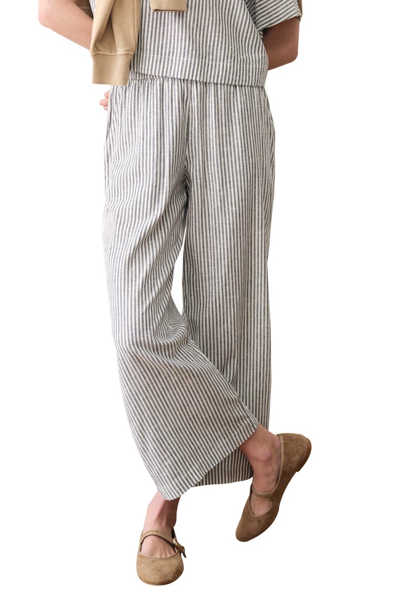 Allison Stripe Pull-On Crop Wide Leg Hemp Blend Pants, Main, color, INDIA INK STRIPE