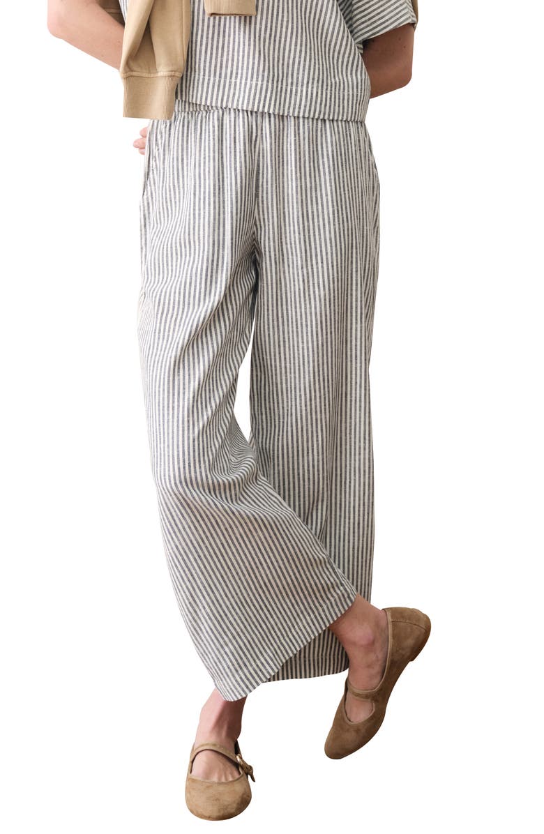 Marine Layer Allison Stripe Pull-On Crop Wide Leg Hemp Blend Pants, Main, color, India Ink Stripe