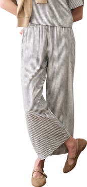 Marine Layer Allison Stripe Pull-On Crop Wide Leg Hemp Blend Pants