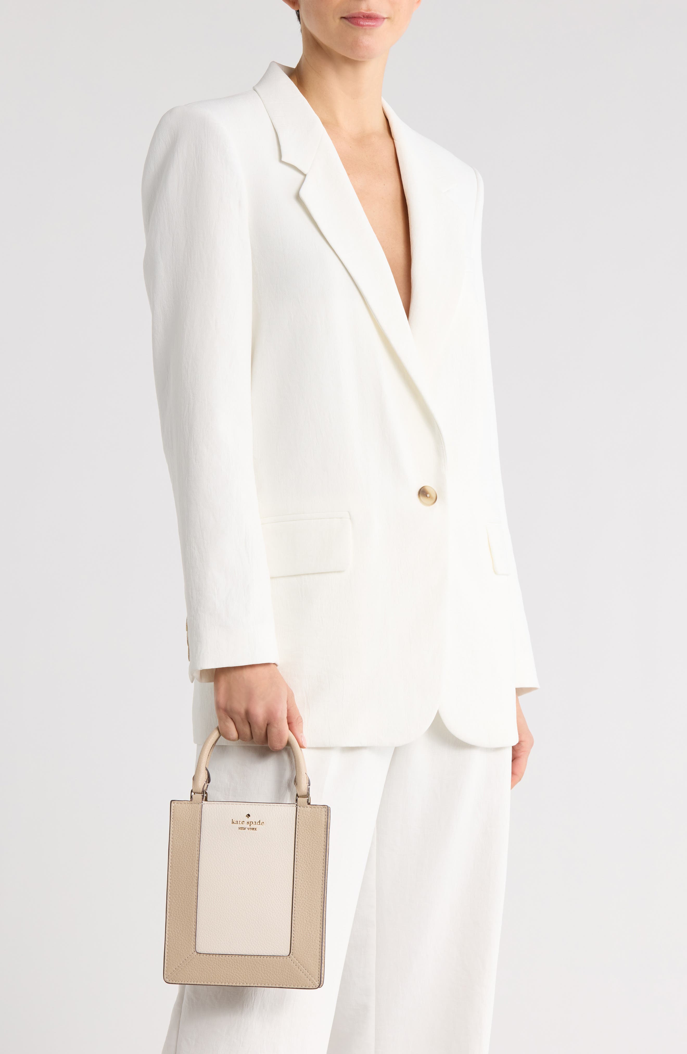 Kate Spade New York lena colorblocked pebbled leather mini tote bag, Alternate, color, Light Sand Multi