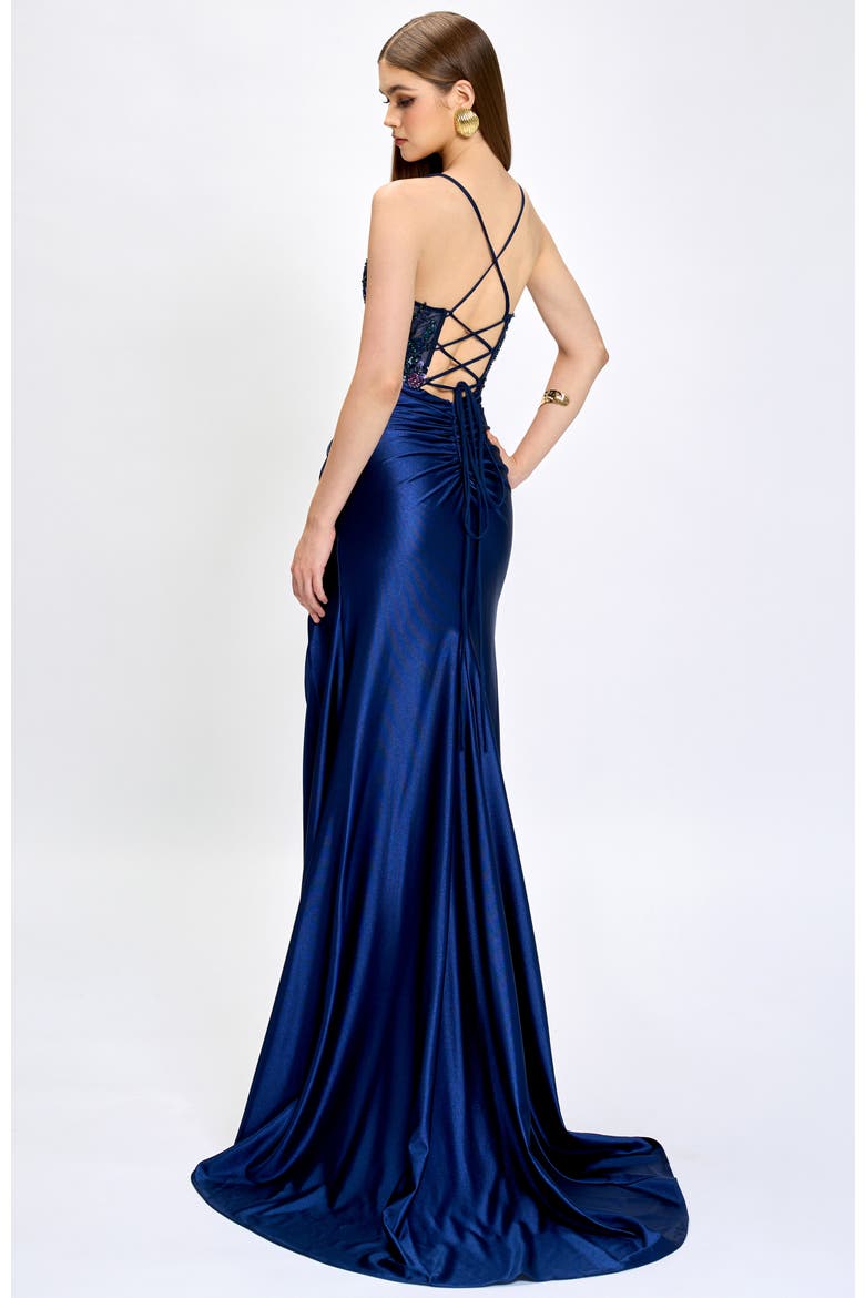 Nahdia Beaded Sequin Gown, Alternate, color, NAVY