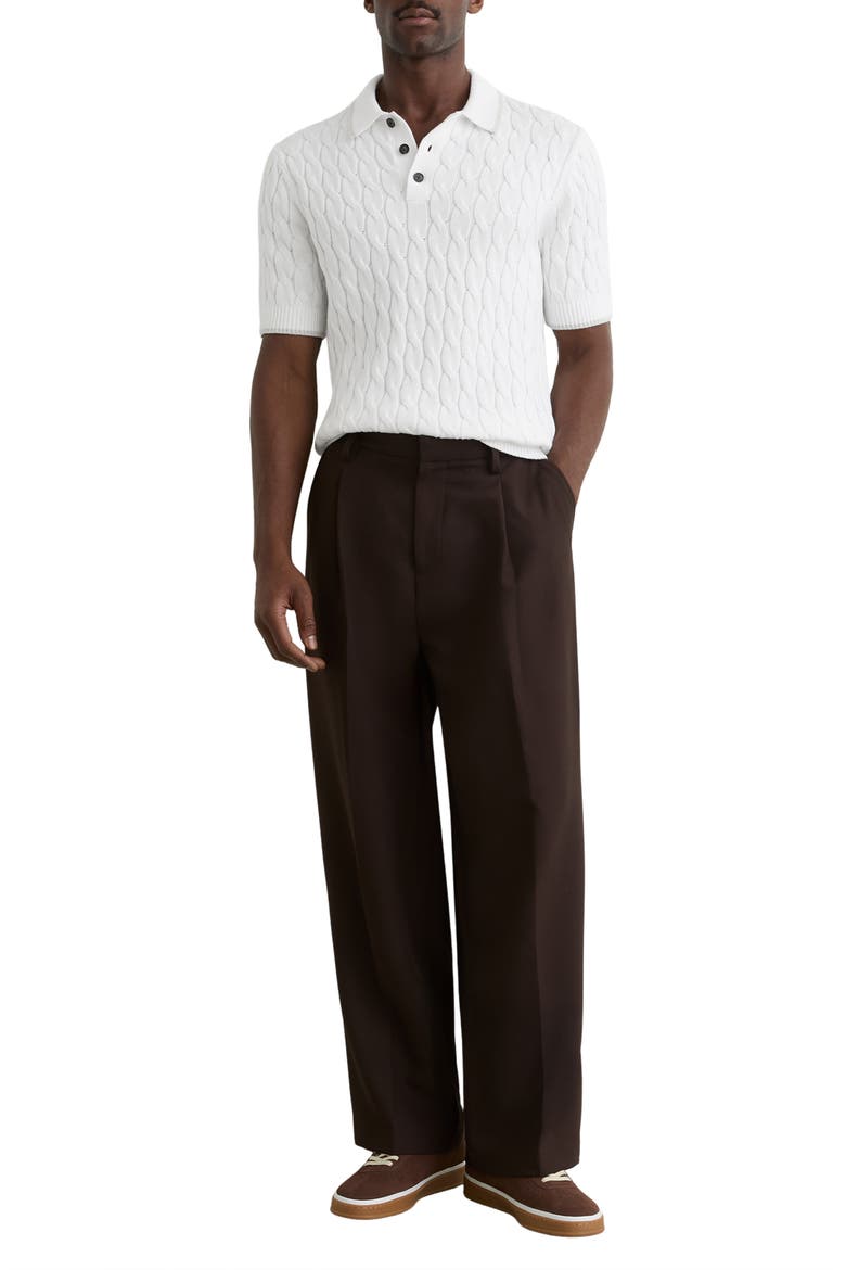 Denby Cable Knit Polo, Alternate, color, WHITE/ SOFT GREY