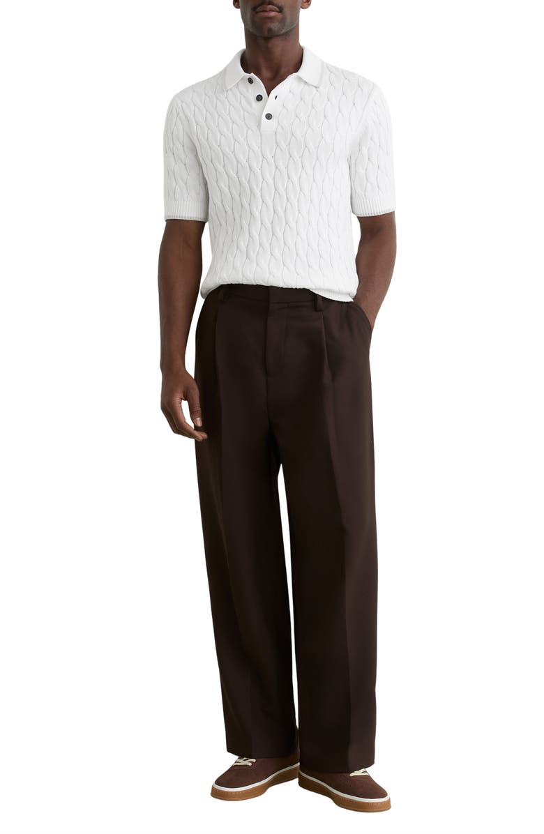 Reiss Denby Cable Knit Polo, Alternate, color, White/ Soft Grey