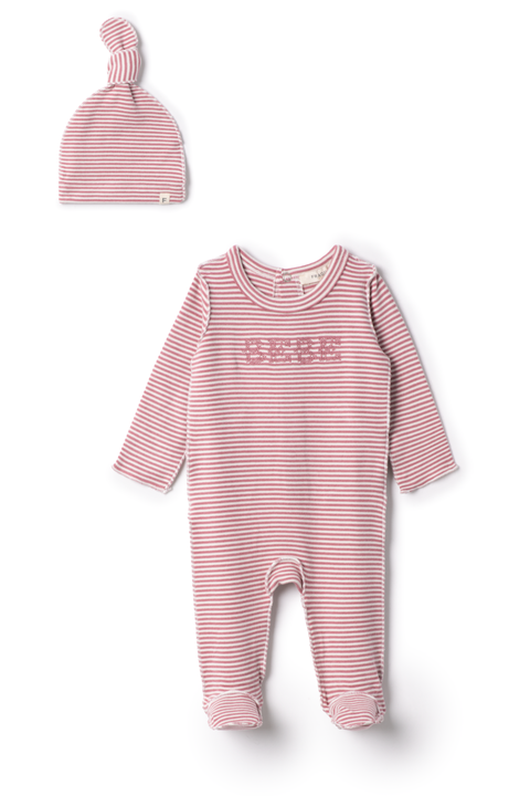 Girl Bebe Embroidered Brushed Romper and Hat