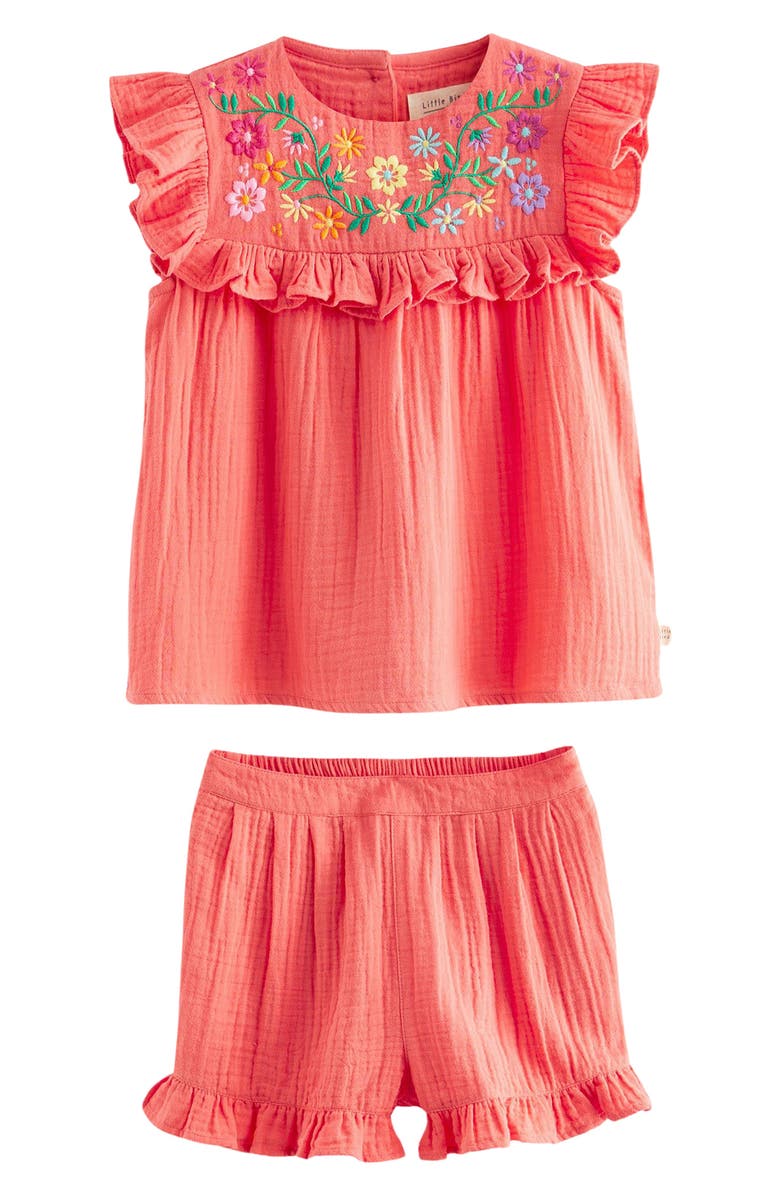 Little Bird Kids' Ruffle Floral Embroidery Top & Shorts Set, Main, color, Pink