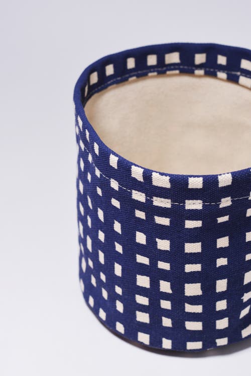 Dance Happy Micro Grid Round Bin/canvas Planter In Navy