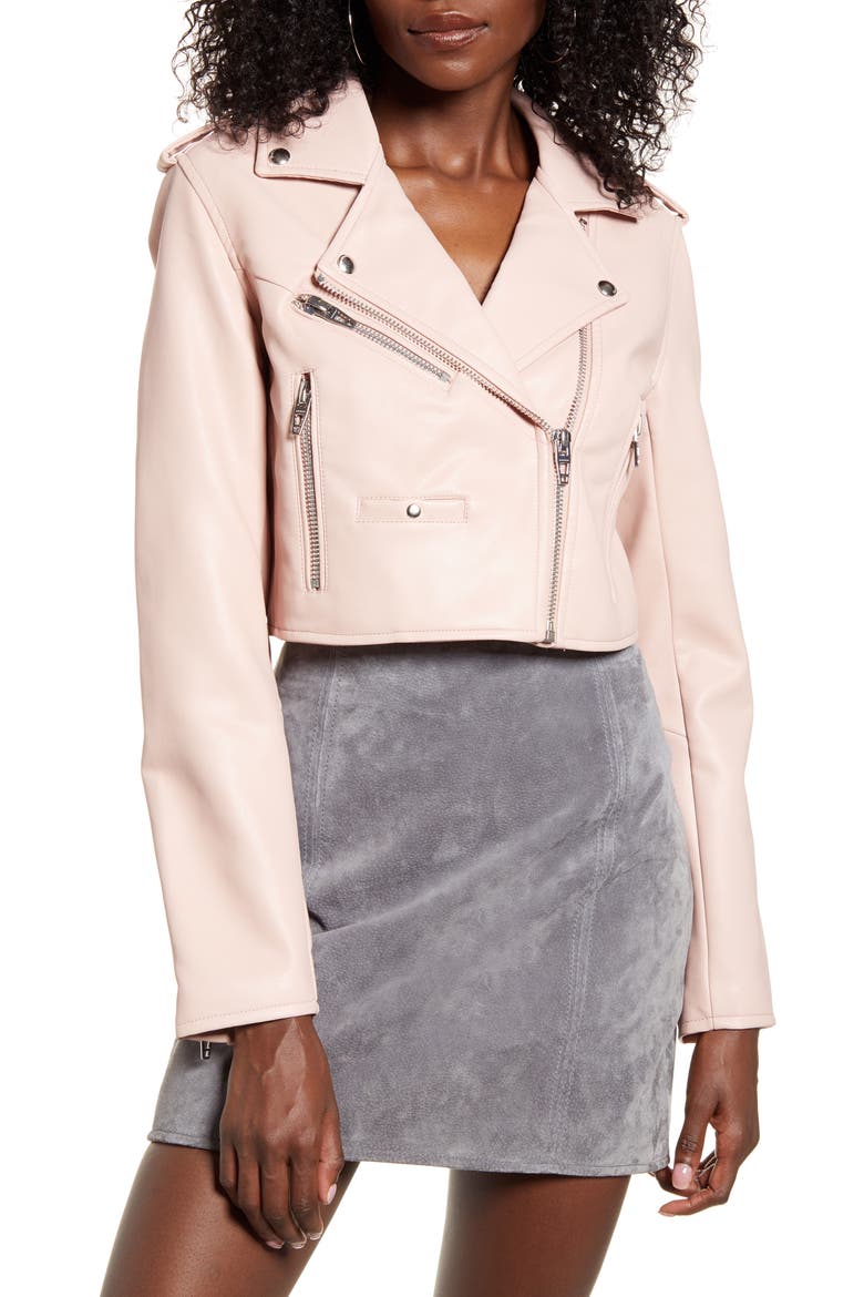 Crop Faux Leather Moto Jacket, Alternate, color, LOVE SICK