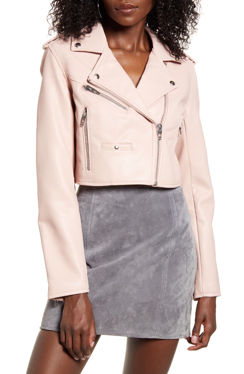 BLANKNYC Crop Faux Leather Moto Jacket, Alternate, color,