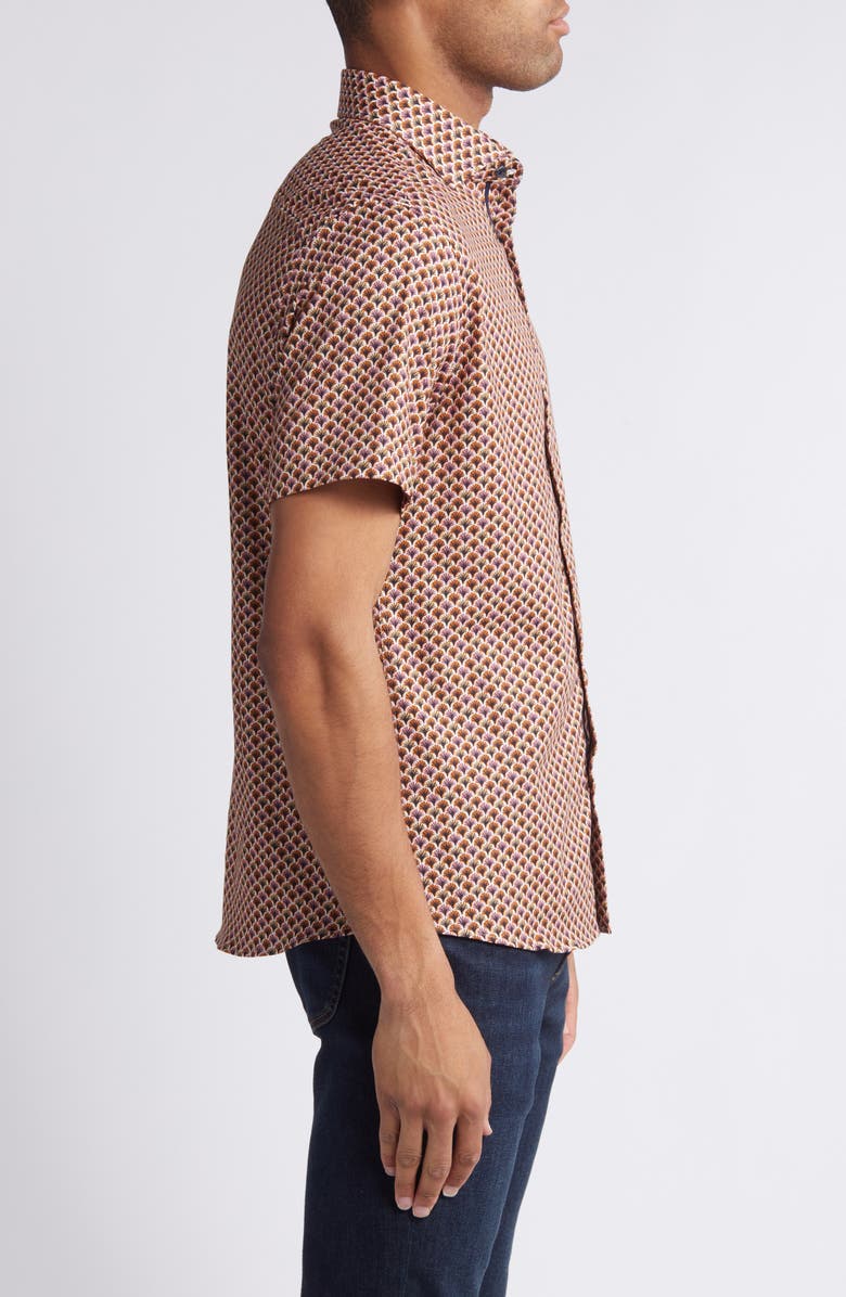 Stone Rose Retro Palm Print Short Sleeve Stretch Cotton & Lyocell Button-Up Shirt, Alternate, color,