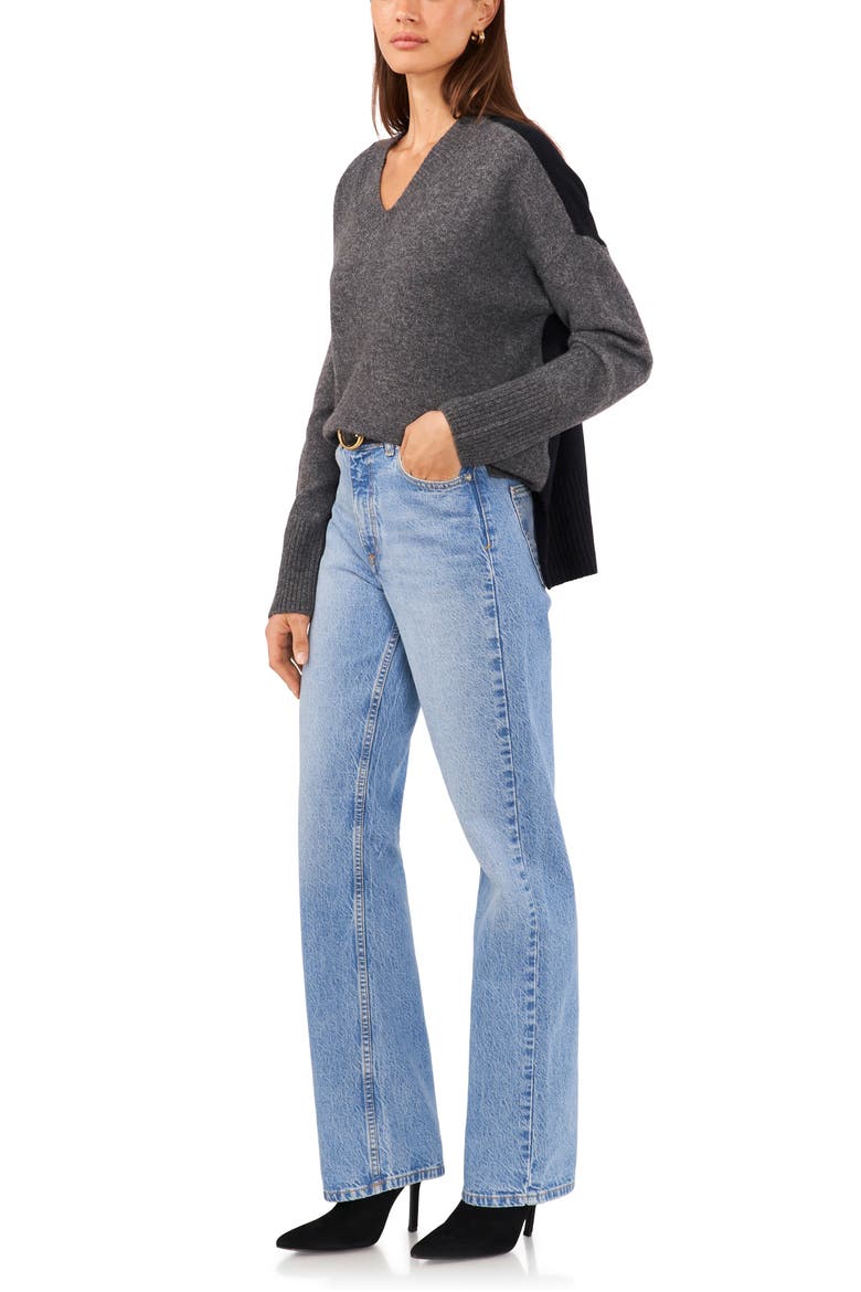 Contrast High-Low Sweater, Alternate, color, MEDIUM HEATHER GREY