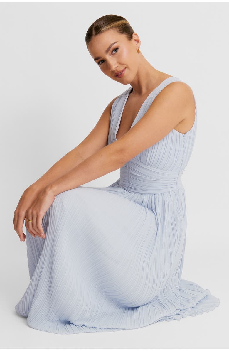 Six Stories Pleated Plunge Maxi Dress, Alternate, color, Powder Blue