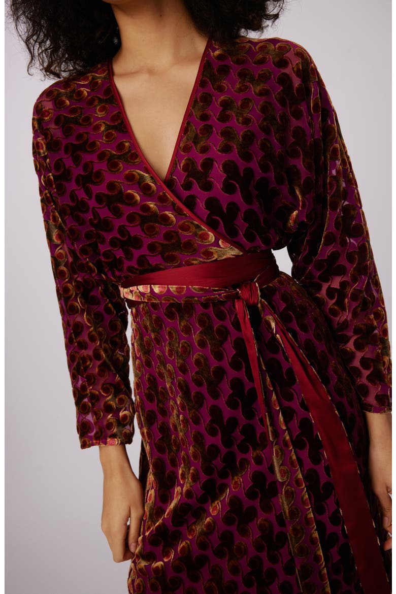 Babette Velvet Burnout Long Sleeve Maxi Wrap Dress, Alternate, color, CURTAIN CALL B/O VELVET PLUM