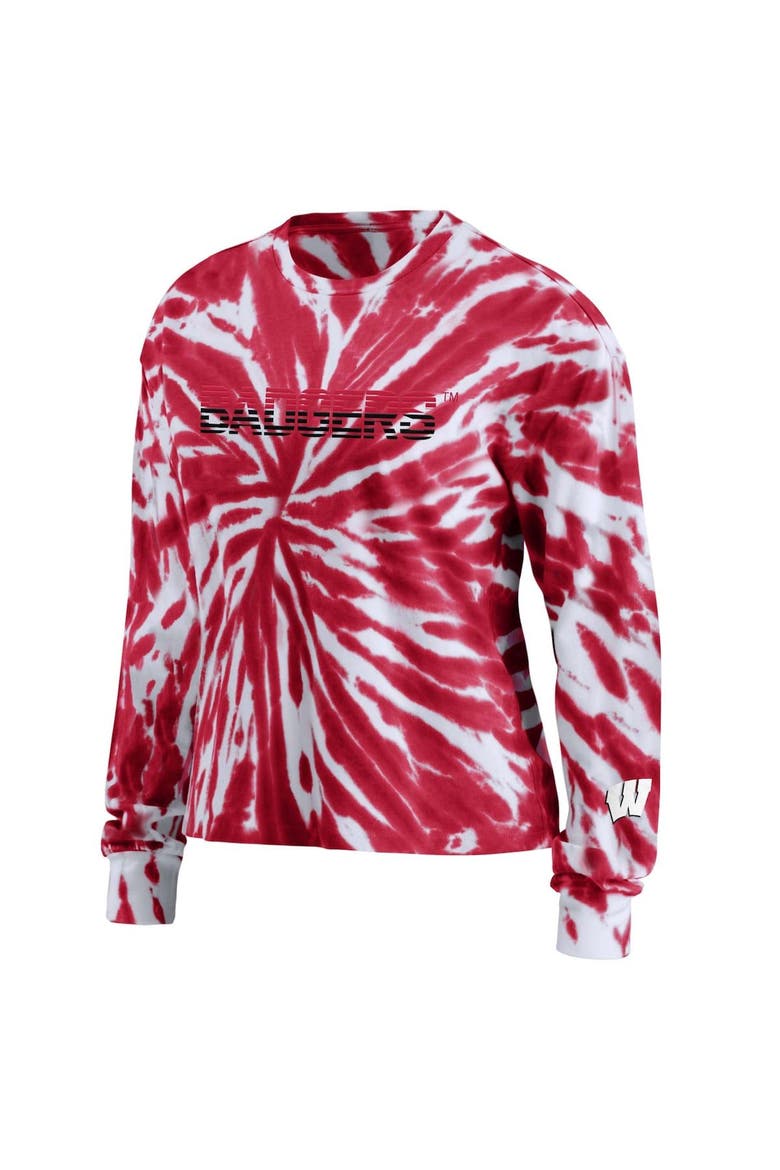 Women's WEAR by Erin Andrews Red Wisconsin Badgers Tie-Dye Long Sleeve T-Shirt, Alternate, color, RED