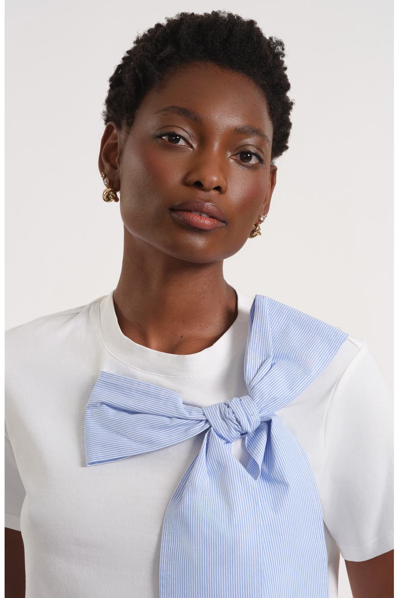 Striped Bow Stretch Cotton T-Shirt, Alternate, color, WHITE BLUE