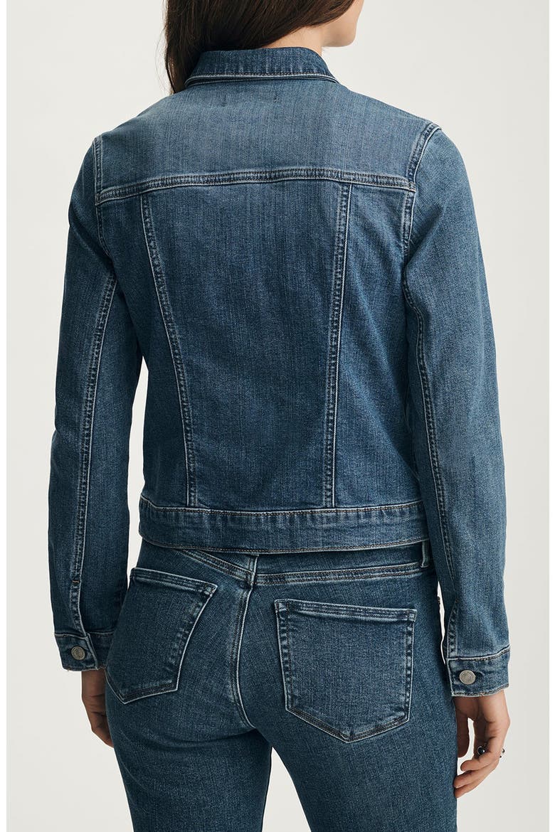 Samantha Crop Denim Trucker Jacket, Alternate, color, DARK BRUSHED FLEX BLUE