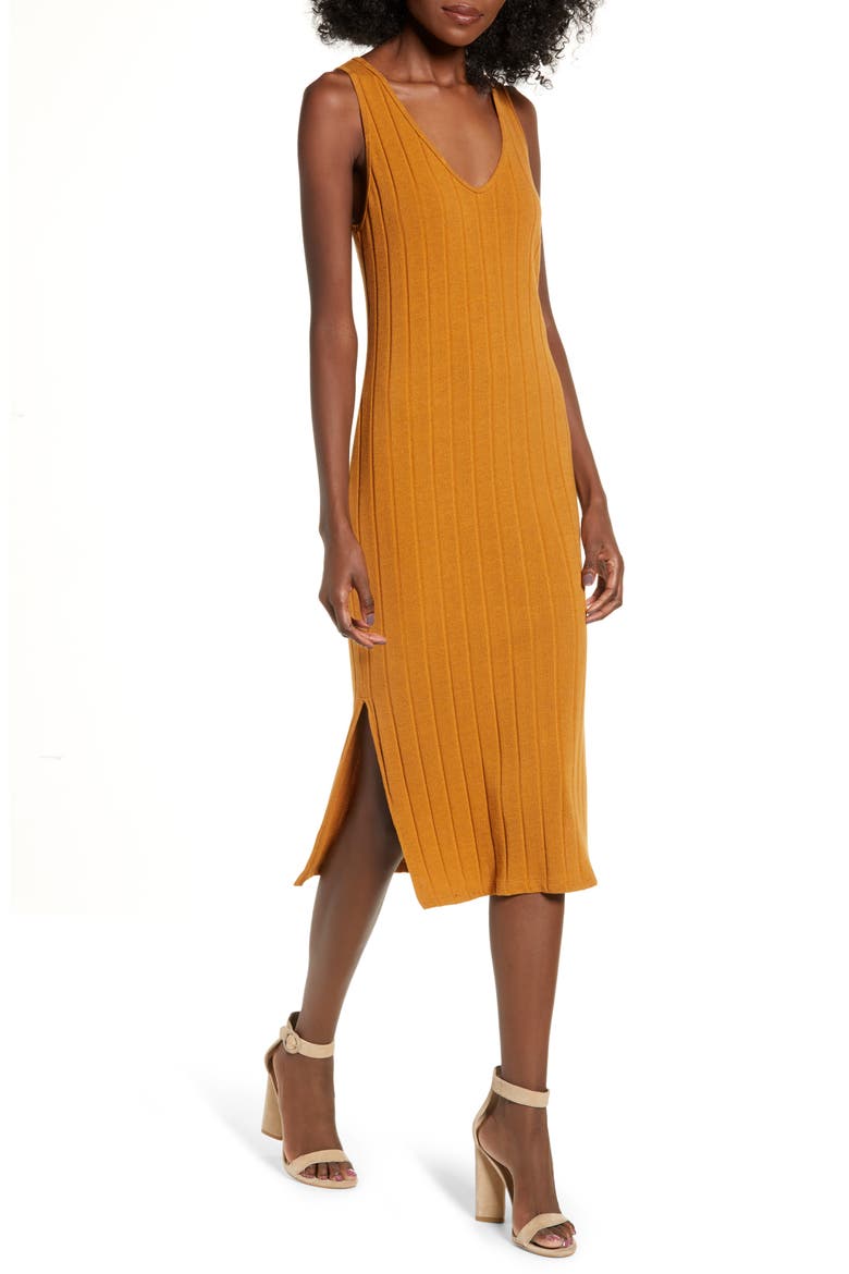 Ribbed Midi Dress, Main, color, CAMEL