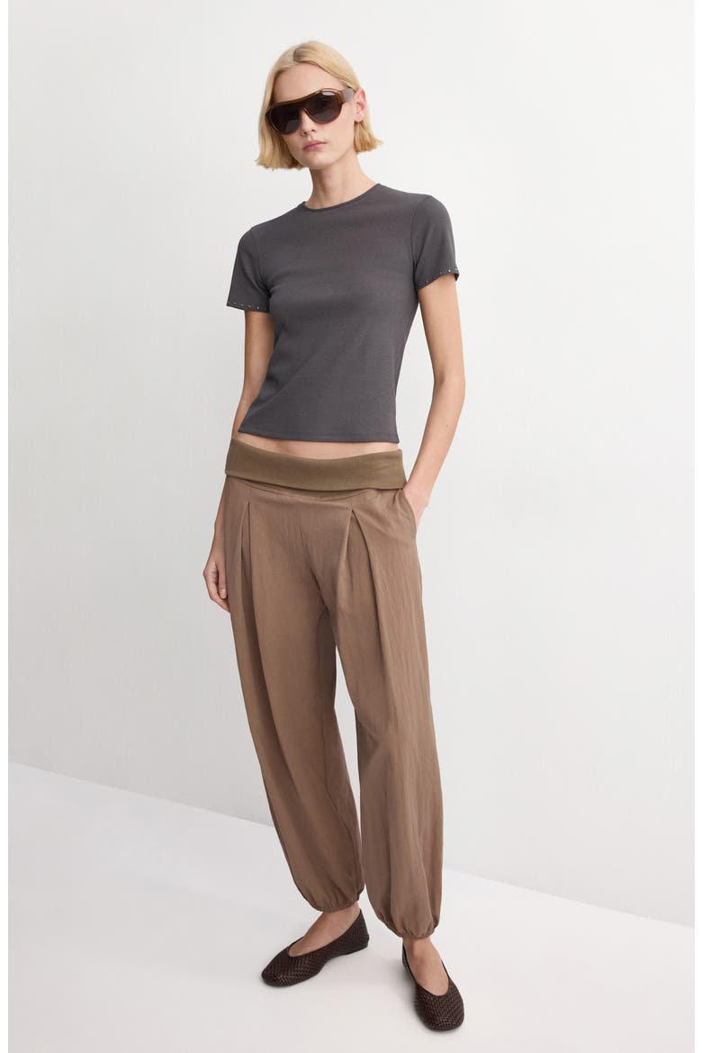 Studded Trim Stretch Cotton Blend Rib Crop T-Shirt, Alternate, color, CHARCOAL