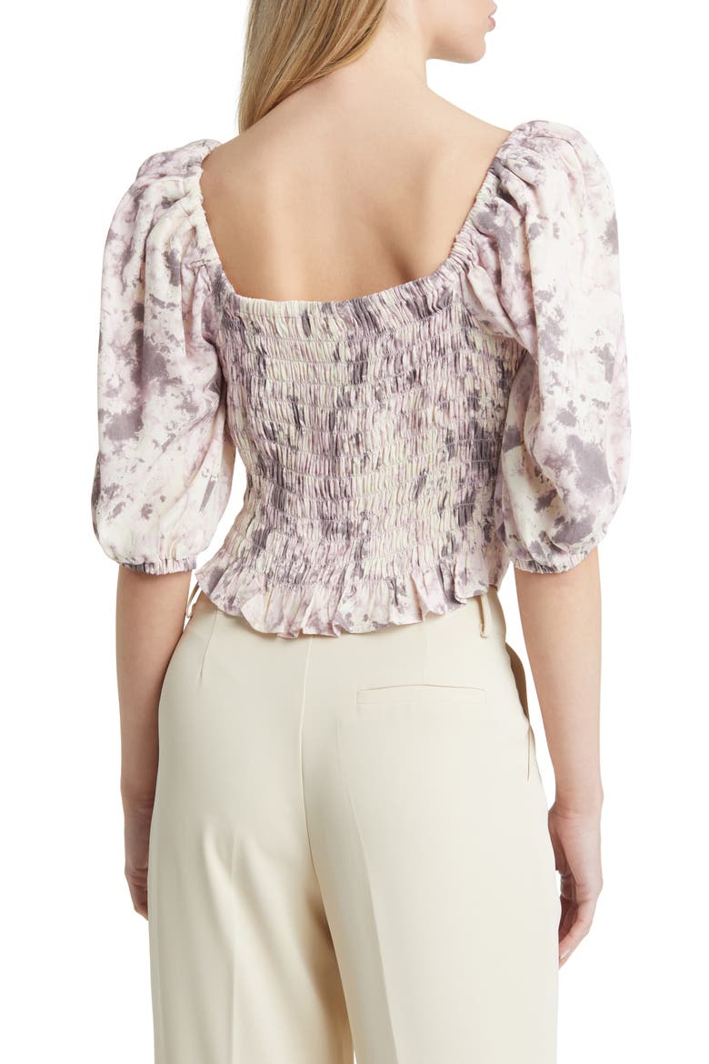 Tie Front Puff Sleeve Blouse, Alternate, color, IVORY- GREY Q CAMPY DYE