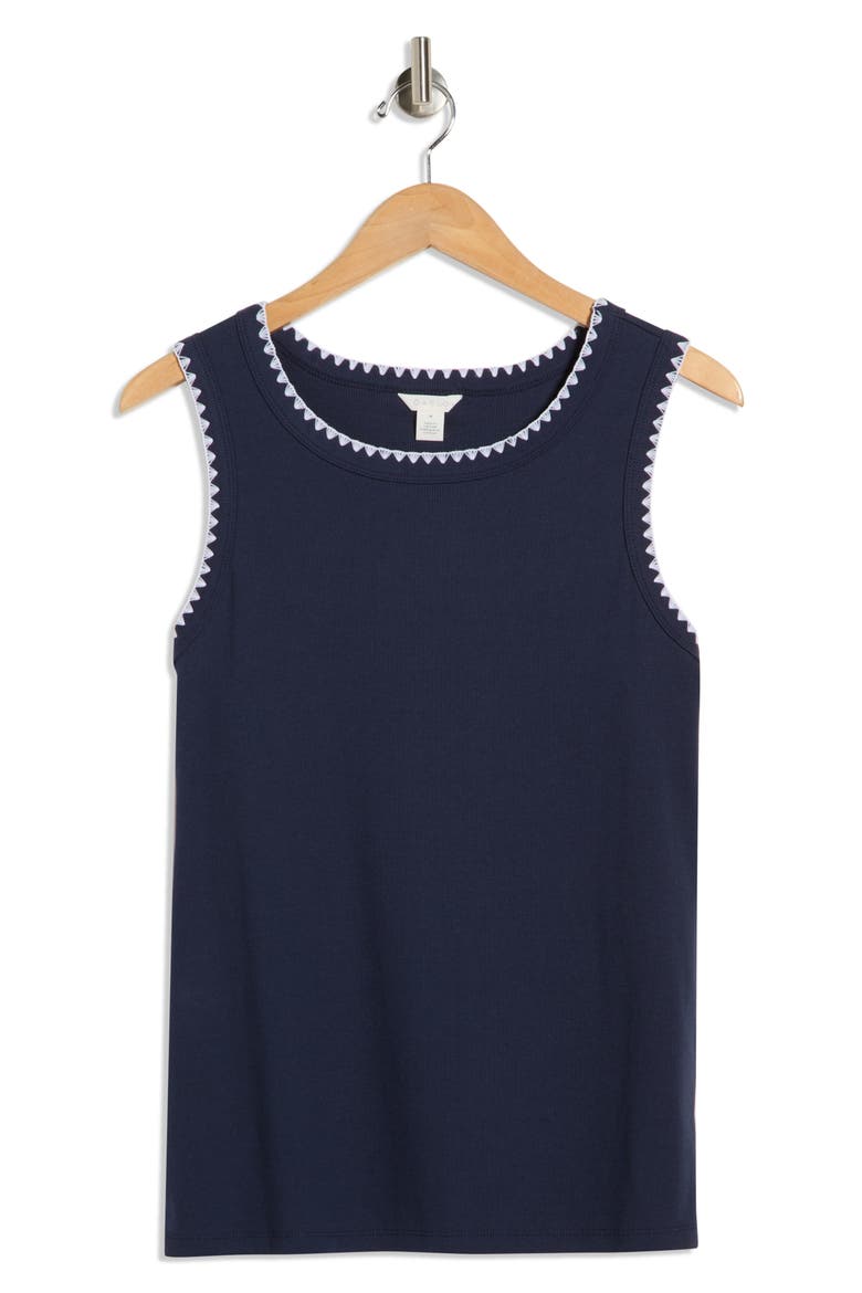 Whipstitch Trim Rib Tank, Alternate, color, NAVY - WHITE TRIM