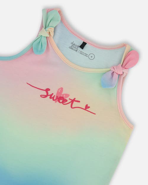 Deux Par Deux Girl's Tank Top With Knots Multicolored Tie Dye In Multicolored Tie Dye