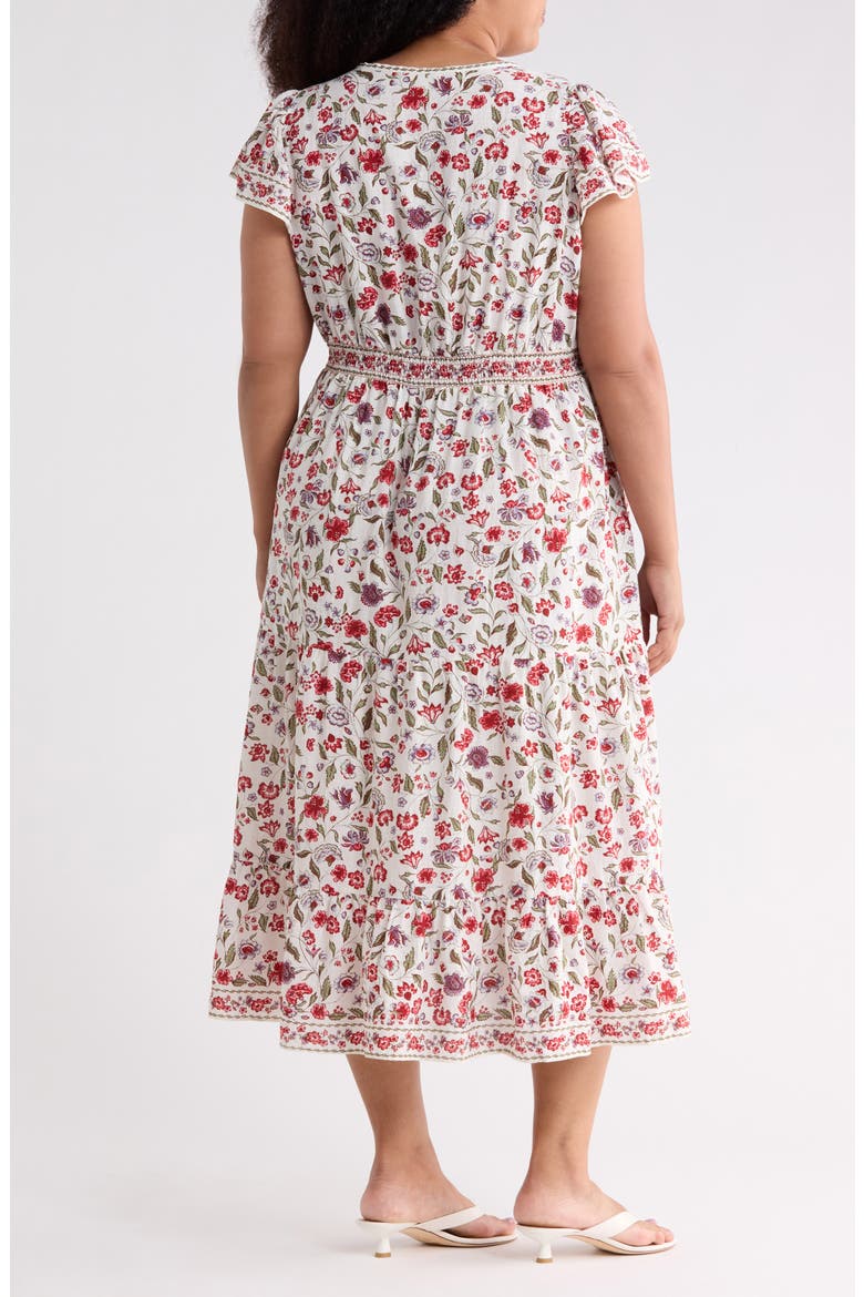 V-Neck Flutter Sleeve Maxi Dress, Alternate, color, CREAM/ RED VELVET VINE
