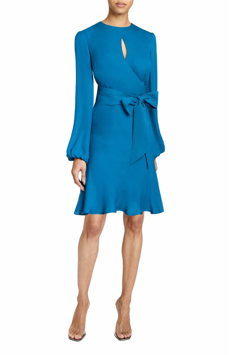 Santorelli NOLA Long Sleeve Keyhole Knee-Length Dress in Silk Georgette, Main, color,