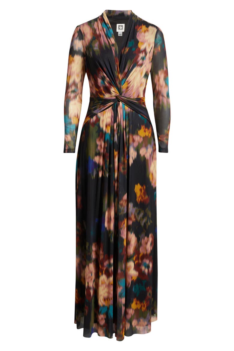 Blurred Floral Twist Front Long Sleeve Mesh Maxi Dress, Alternate, color, BLURRED FLOATING FLORA
