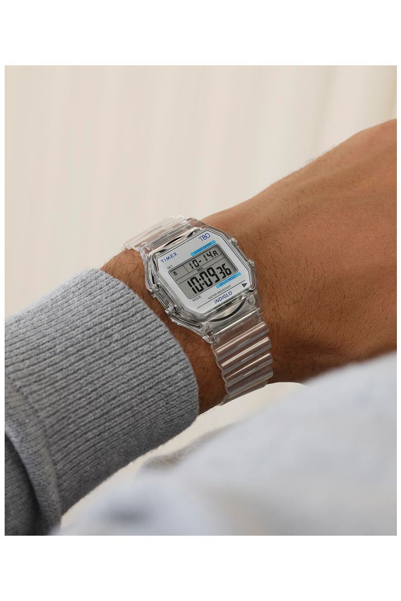 Timex T80 34mm Resin Strap Watch, Alternate, color, GREY