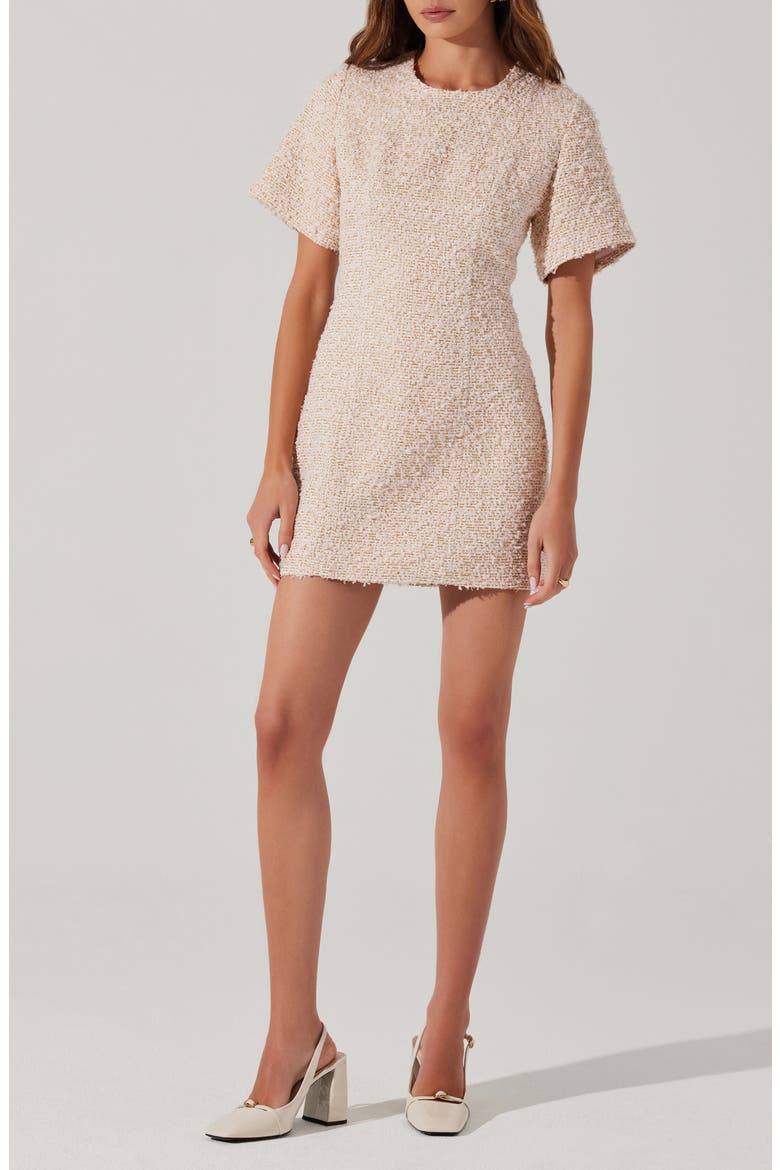 Portilla Short Sleeve Tweed Minidress, Main, color, PINK GOLD