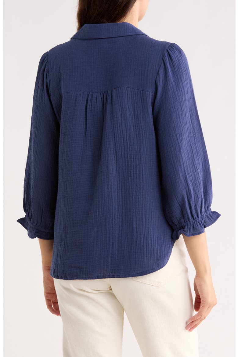 Sunset Cotton Gauze Button-Up Shirt, Alternate, color, NAVY TIME