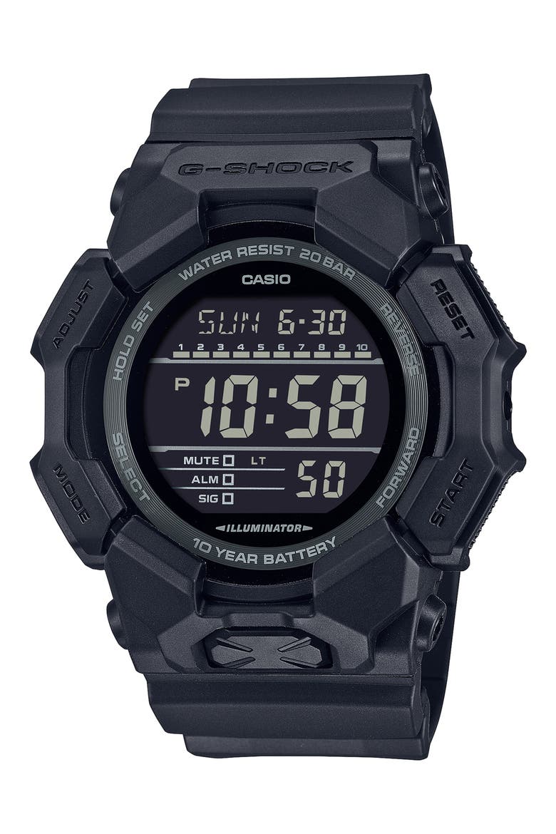 GD010-1A1 Digital Resin Strap Watch, 51.9mm, Main, color, BLACK