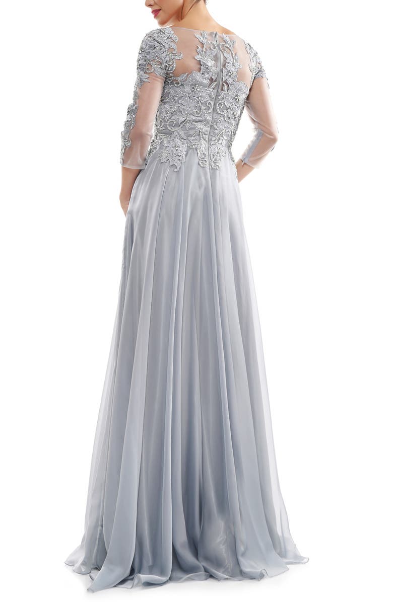 MARSONI Embroidered Sheer Sleeve Chiffon Gown, Alternate, color, 