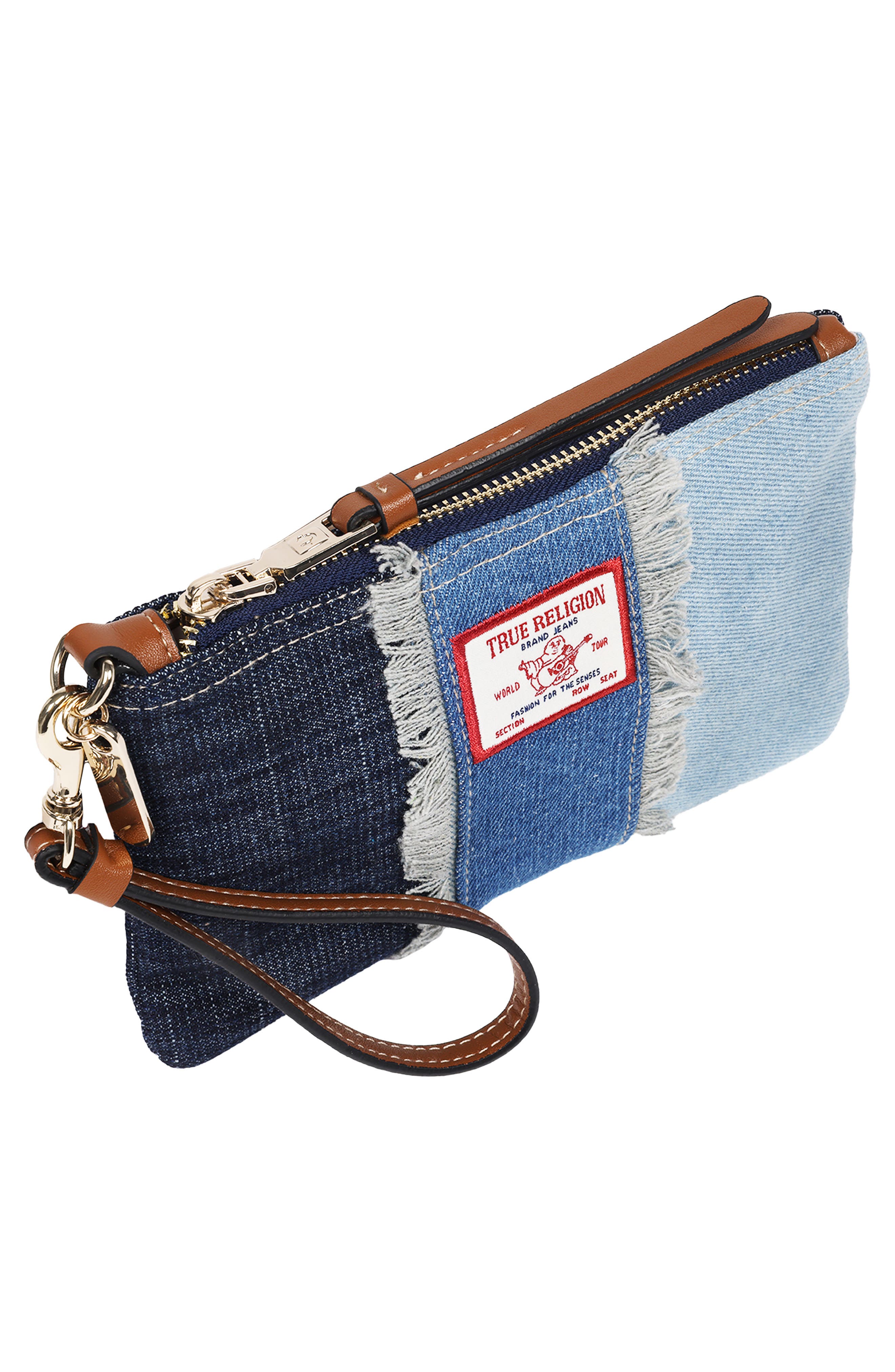 True Religion Frayed Panel Denim Pouch, Alternate, color, Denim/ Blue
