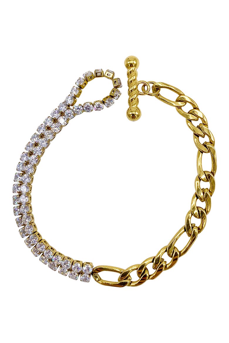 Half and Half Water Resistant Figaro Chain Crystal Bracelet, Main, color, YELLOW