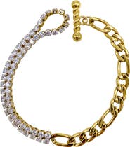 Adornia Half and Half Water Resistant Figaro Chain Crystal Bracelet