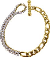 Adornia Half and Half Water Resistant Figaro Chain Crystal Bracelet