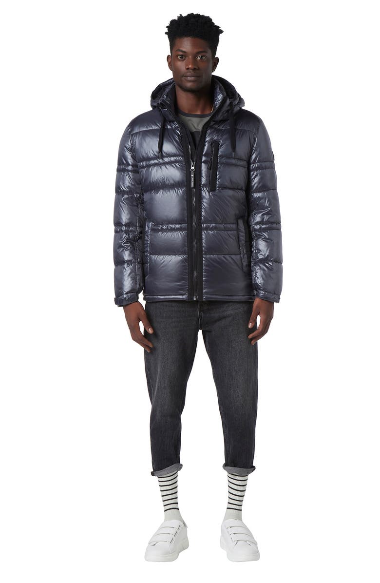 Andrew Marc Gotham Water Resistant Mid Length Puffer Jacket, Alternate, color, Asphalt