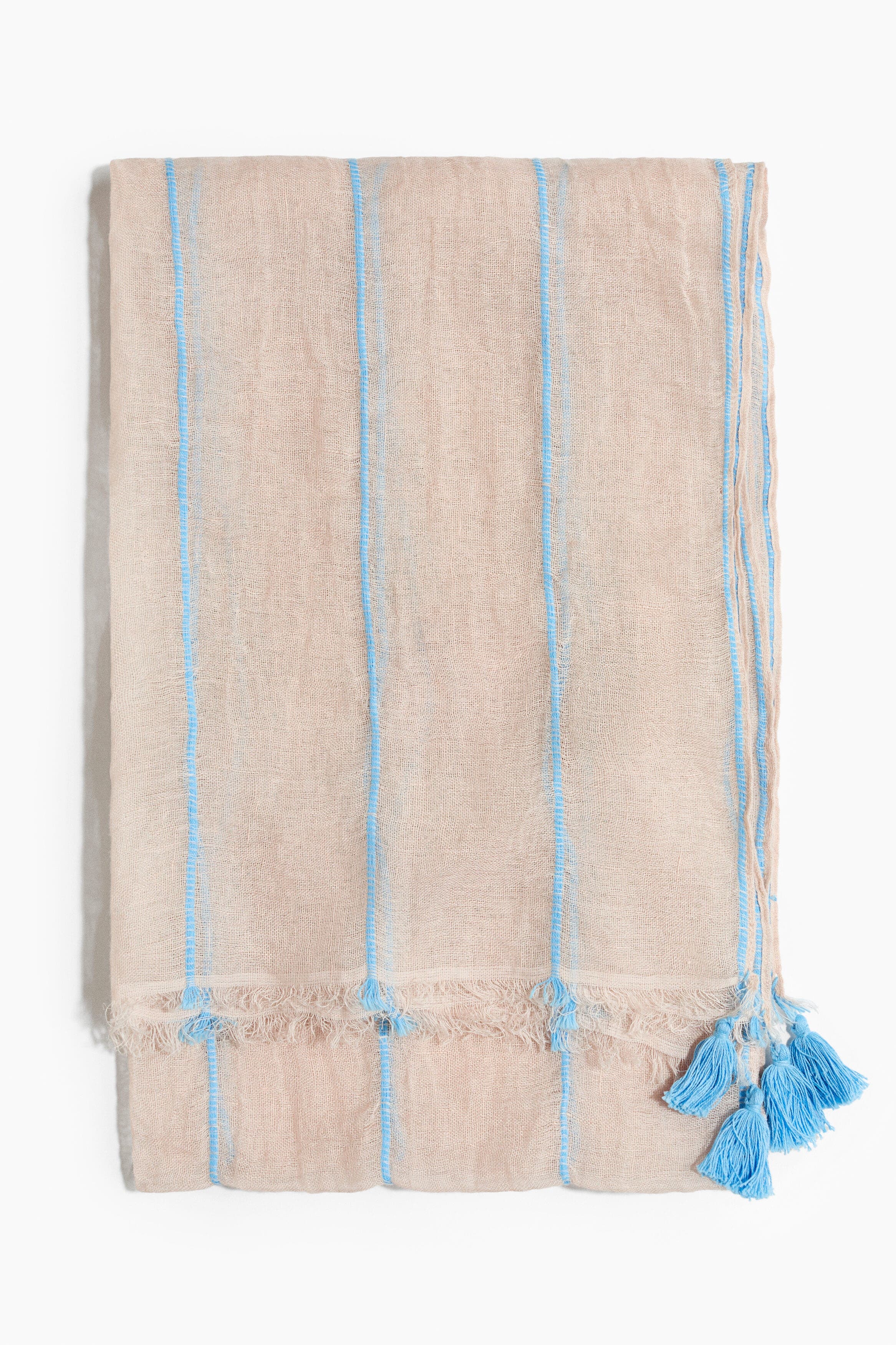 H&M Linen Scarf, Main, color, Light Beige/Light Blue