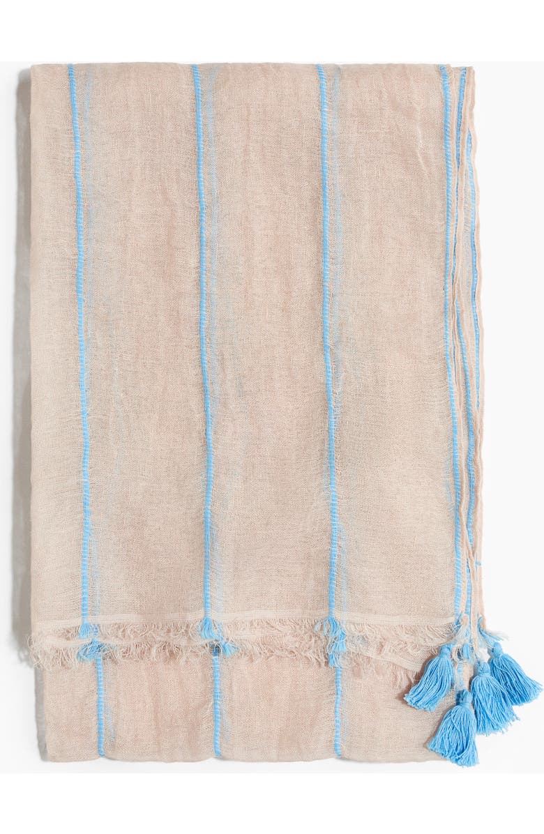 H&M Linen Scarf, Main, color, Light Beige/Light Blue