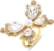 EYE CANDY LOS ANGELES Leni Cubic Zirconia & Faux Pearl Butterfly Statement Ring