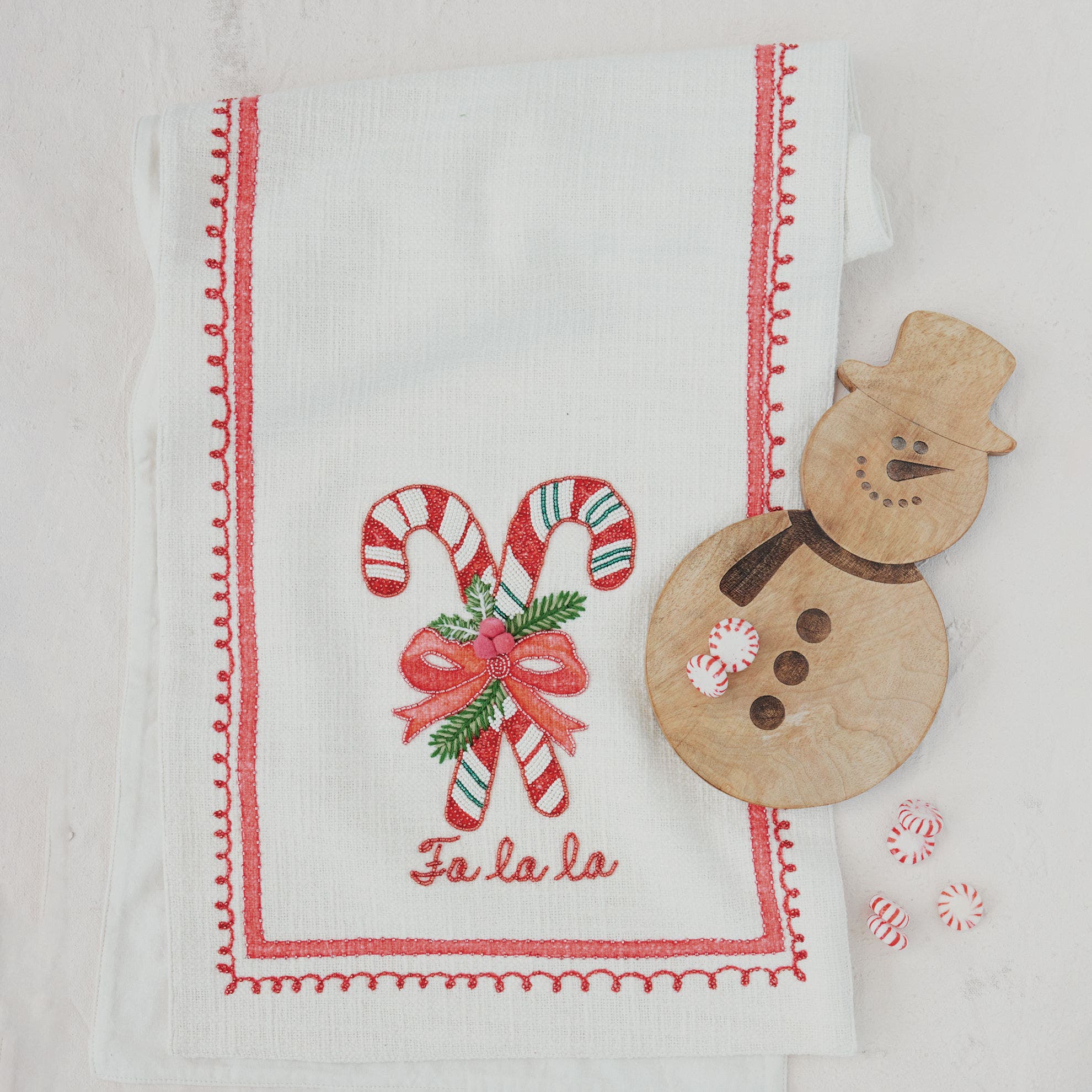 Olive Grove Fa La La Cotton Table Runner with Candy Cane Print | Nordstrom