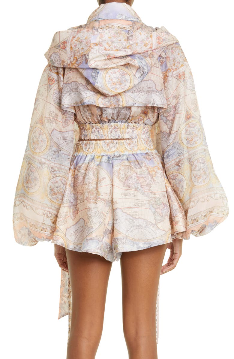 Zimmermann Odyssey Print Hooded Crop Linen & Silk Zip Jacket, Alternate, color, 