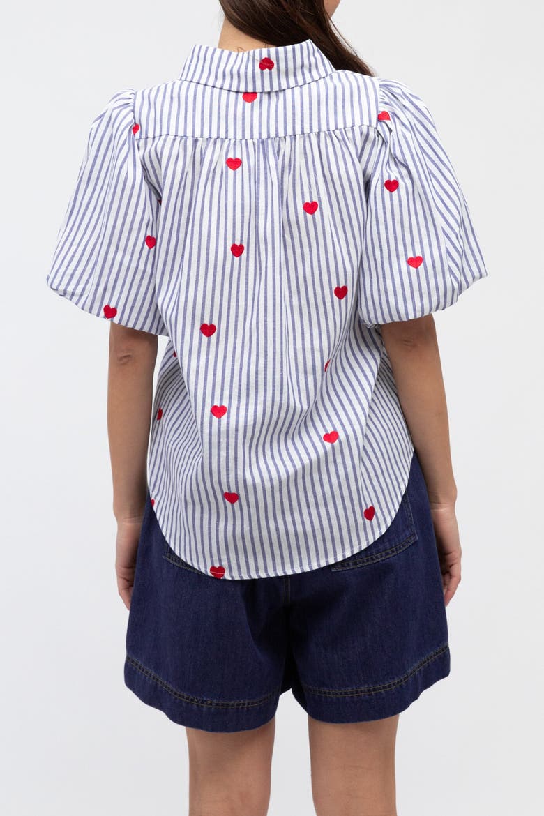 Short Sleeve Heart Embroidered Shirt, Alternate, color, Blue