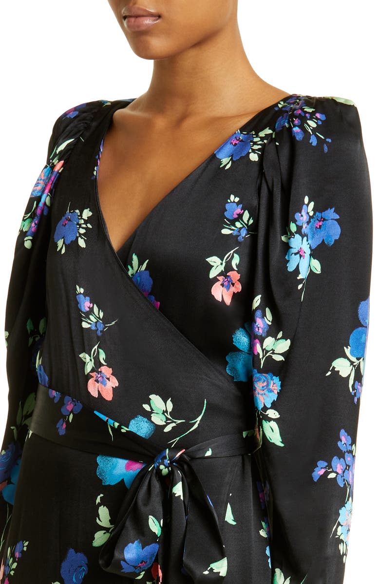 ROTATE Floral Long Sleeve Satin Midi Dress, Alternate, color, 